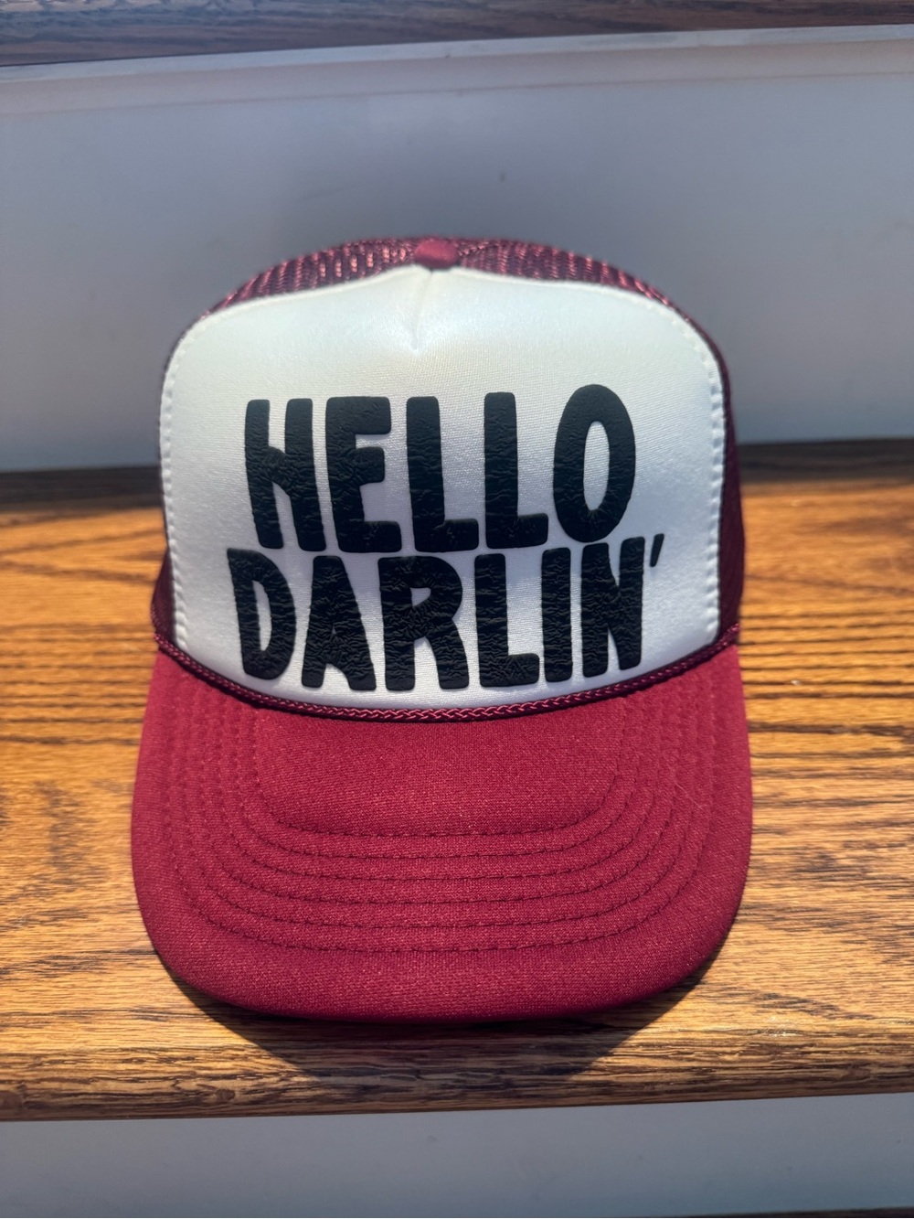Hello Darlin' Trucker Hat - burgundy/white & black